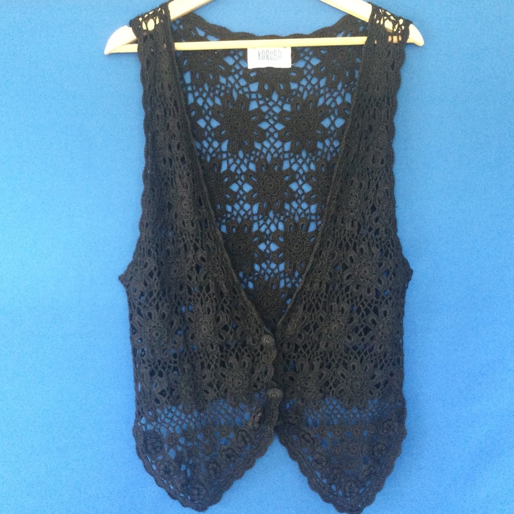 Vintage Black Crochet Vest Bohemian Small/Medium  Whimsigoth Goth